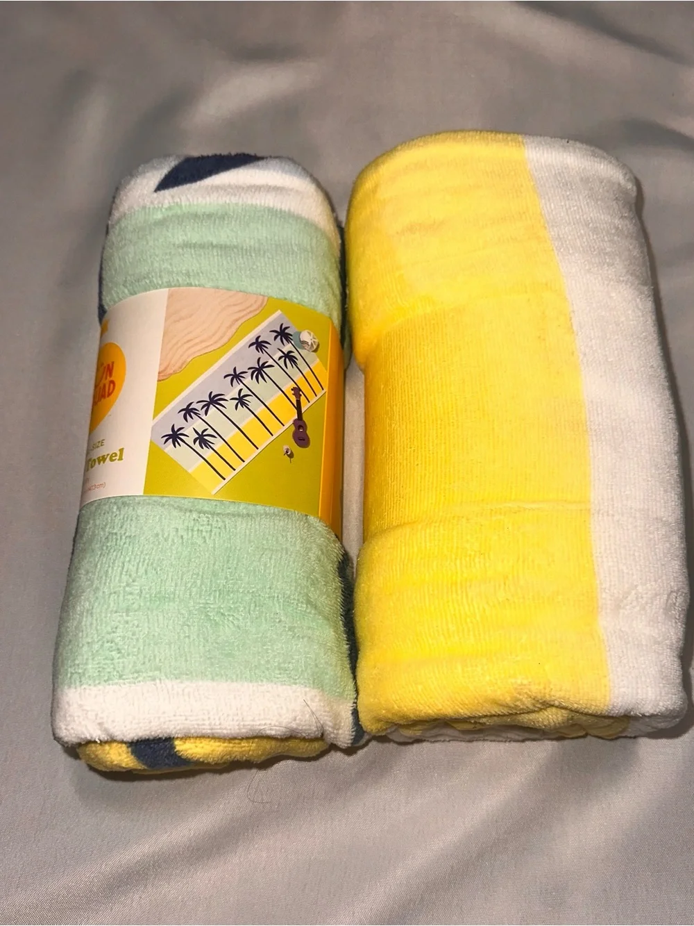 Beach Towels - Yellow, White & Mint with Palm Trees - Set of 2